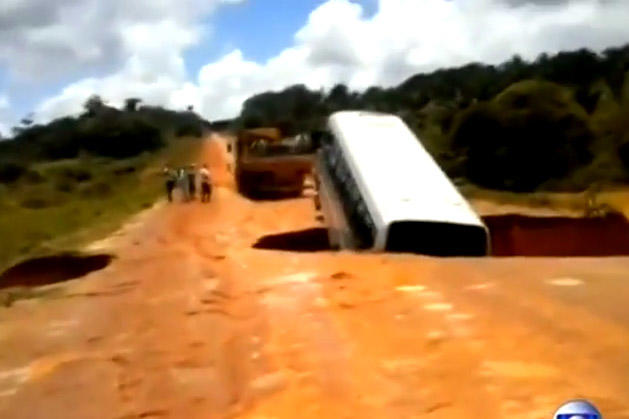 Video: Earth Swallows Bus Then Remarkably Spits It Out