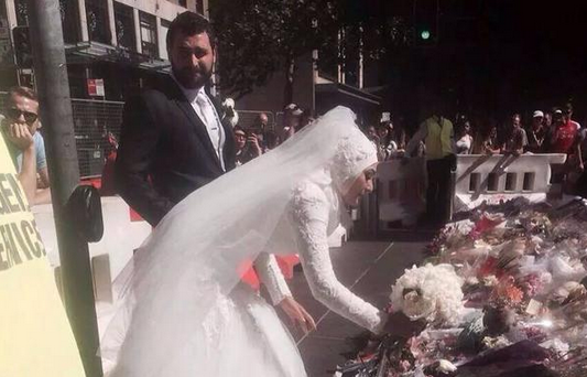 Muslim Bride Lays Bouquet at Sydney Siege Memorial 